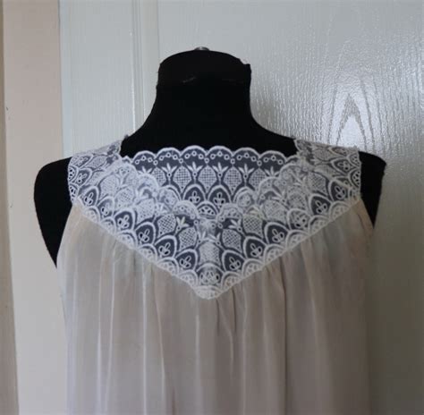 Vintage Long Nightgown Nude Silky Lace Nightgown Dress Full Etsy