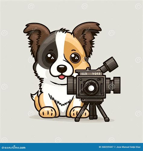 Cute Doggy Photographer With A Camera On Light Background Color