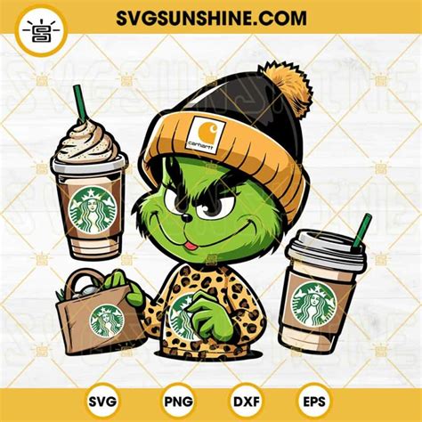 Boujee Grinch Starbucks Cup Svg Carhartt Grinch Coffee Svg Leopard