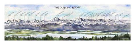 The Olympic Range Watercolor Illustration Olympic Peninsula Mountains