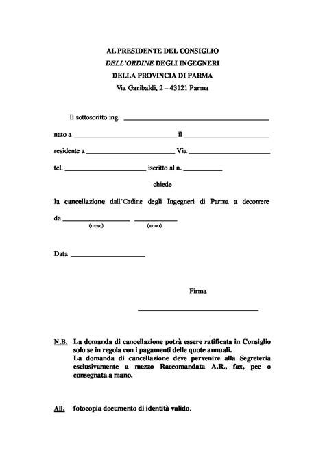 Modulo Cancellazione Ordine Ingegneri Della Provincia Di Parma