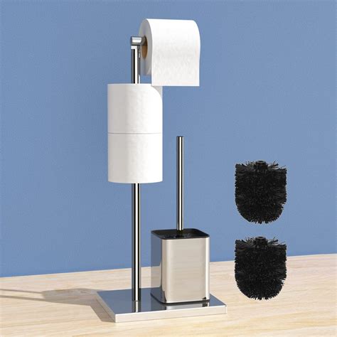 Porte Papier Toilette Debout Avec Brosse WC En Acier Inoxydable