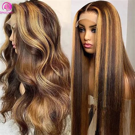 Honey Blonde Ombre Lace Front Wig Highlight Human Hair Wigs Body Wave