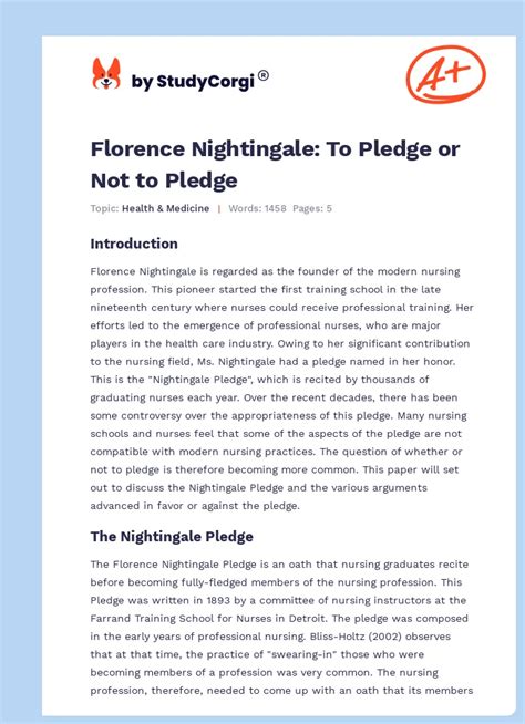 Florence Nightingale To Pledge Or Not To Pledge Free Essay Example