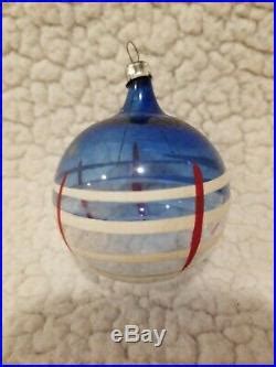 12 Vtg Unsilvered WW2 XMAS Outside Painted Striped Glass Ornaments