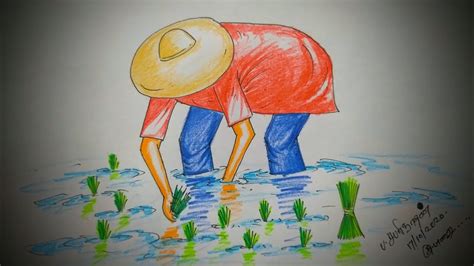 How To Draw A Farmer In Colour Pencilfarming In Easy Method For Kids