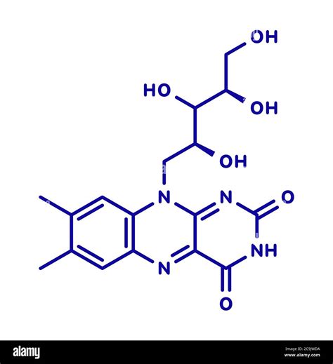 Vitamin B2 Riboflavin Molecule Blue Skeletal Formula On White