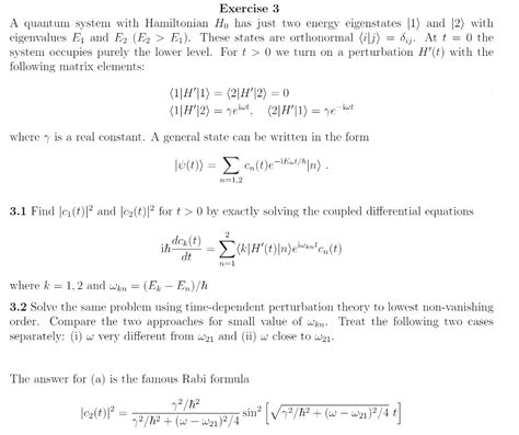 Solved Exercise A Quantum System With Hamiltonian H Has Chegg