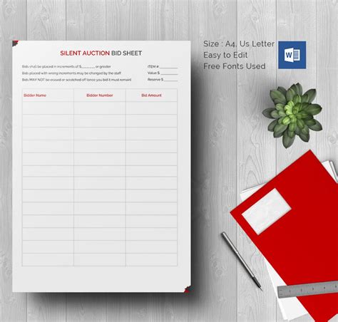 Silent Auction Bid Sheet Template 30 Free Word Excel Pdf Documents