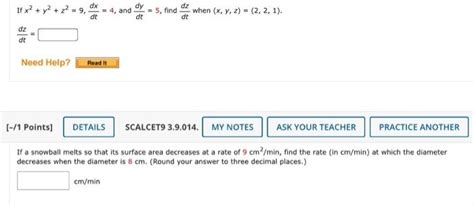 Solved If X2 Y2 Z2 9 Dx Dt Dy Dz And 5 Find When Chegg