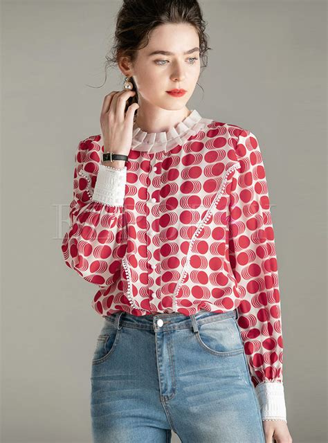 Tops Blouses Mock Neck Long Sleeve Print Blouse