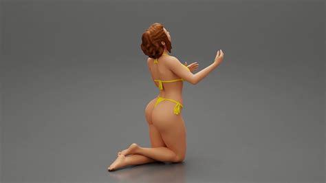 Sexy Girl In Bikini With Hairstyle Sitting On Her Knees D Model D Printable CGTrader