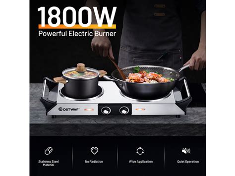 Costway Electric Hot Plate Ceramic Double Burner 1800W Infrared Cooktop W Handle Silver