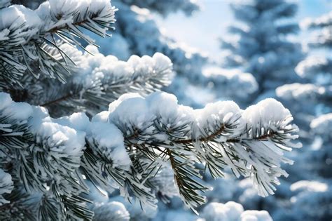 Premium Photo | Snowy Pine Trees CloseUp