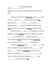 FFA Creed Unscramble Doc FFA Creed Worksheet Name Objective