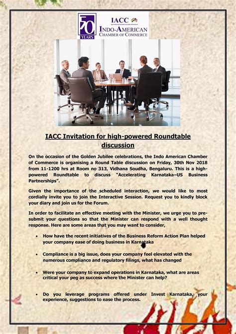 Iacc Invitation For High Powered Roundtable Discussion Indo American