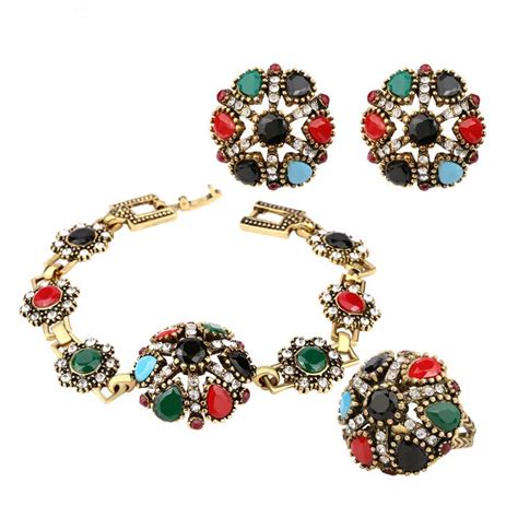 Luxury 3PCS/Set Vintage Jewelry Sets Colorful Round Flower Shape ...