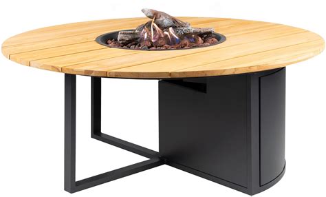 Cosi Ronde Loungetafel Vuurtafel Cosiloft Diam 120 Cm Zwart Met Teak