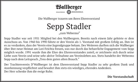 Traueranzeigen Von Sepp Stadler Trauer Merkur De