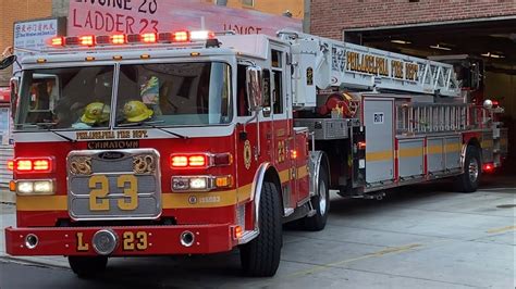 Philadelphia Fire Department Engine And Tiller Ladder Responding