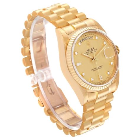 Rolex President Day Date 18k Yellow Gold Diamond Mens Watch 18038 For