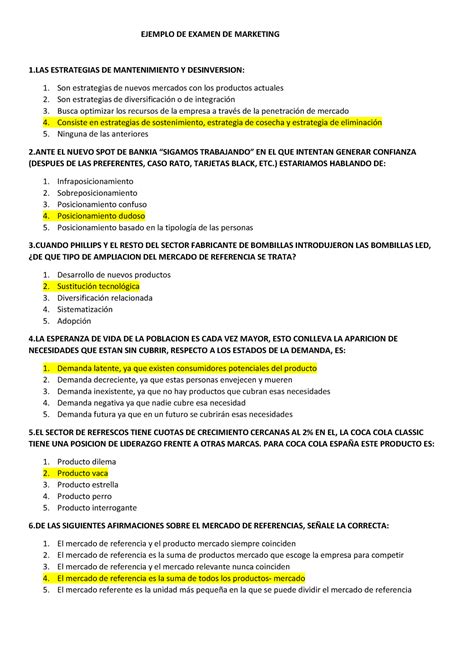 Ejemplo De Examen Fuydnamentos Del Marketing Ejemplo De Examen De