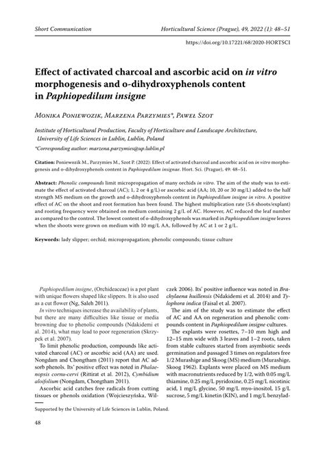 Pdf Effect Of Activated Charcoal And Ascorbic Acid On In Vitro Morphogenesis And O