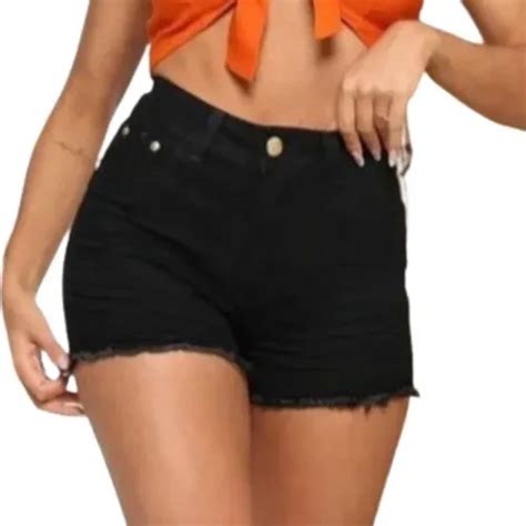 Short Jeans Feminino Preto Cintura Alta Desfiado Hot Paints Parcelamento Sem Juros