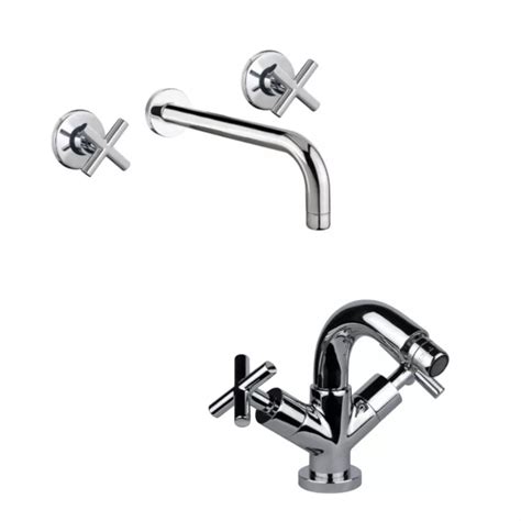 Set Miscelatore Lavabo A Muro Bidet In Ottone Cromato Lenit