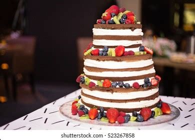 Naked Layered Chocolate Cake Topped Fruit Stock Photo Shutterstock