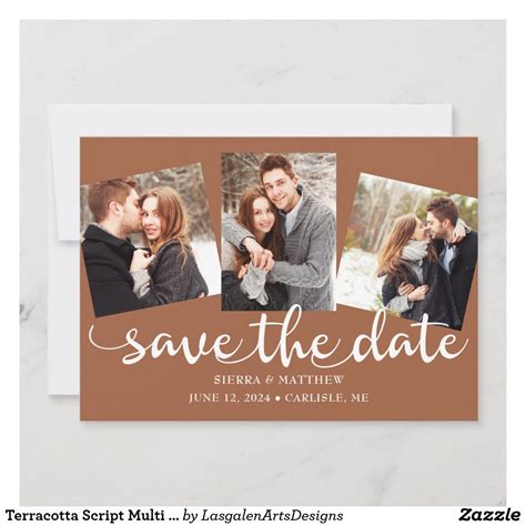 Terracotta Script Multi Photo Collage Wedding Save The Date Zazzle In