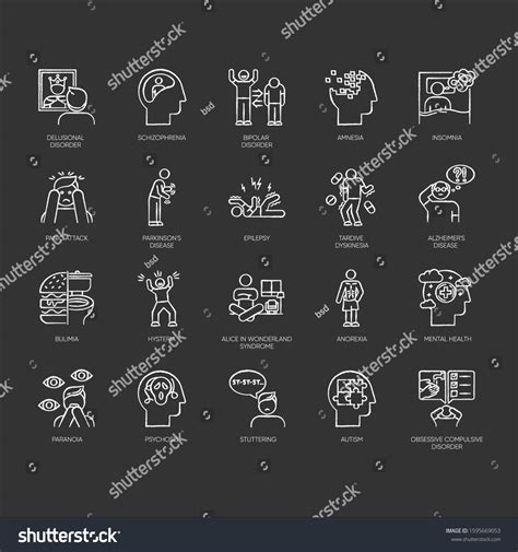 Mental Disorder Chalk Icons Set Delusions Vector De Stock Libre De