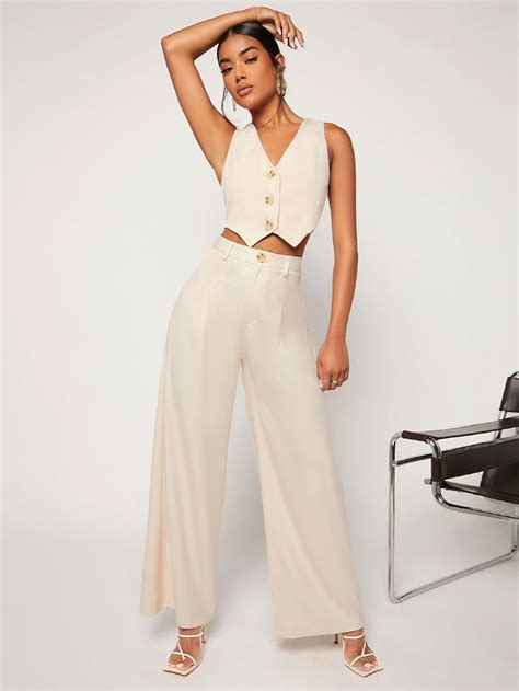 Asymmetrical Hem Tank Top Wide Leg Trousers In 2023 Wide Leg