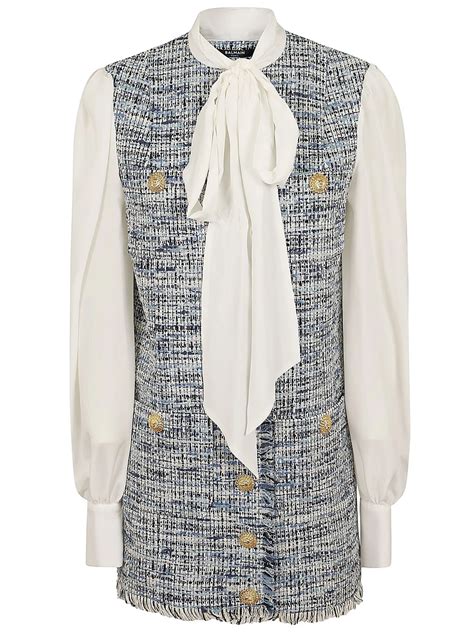 Balmain Pussy Bow Tweed Dress Vault
