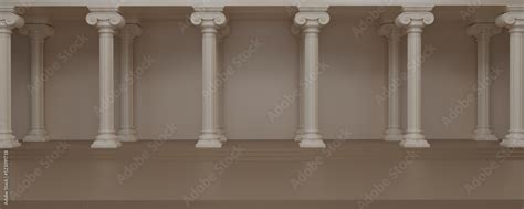 Panorama Image Of Ancient Marble Pillars In A Row Classic Roman