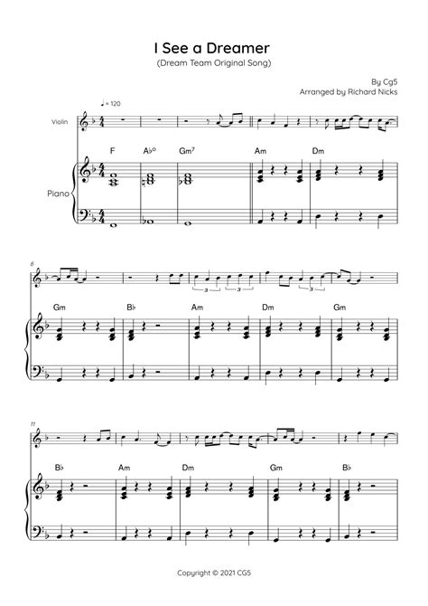 I See A Dreamer Arr Richard Nicks By Cg5 Sheet Music For Violin And Piano At Sheet Music Direct