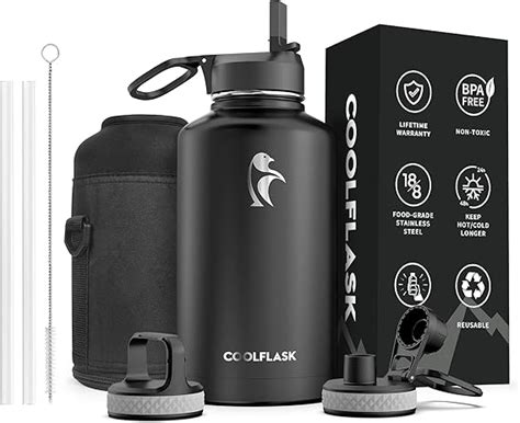 Amazon Water Bottle Insulated Oz With Straw Lids Coolflask