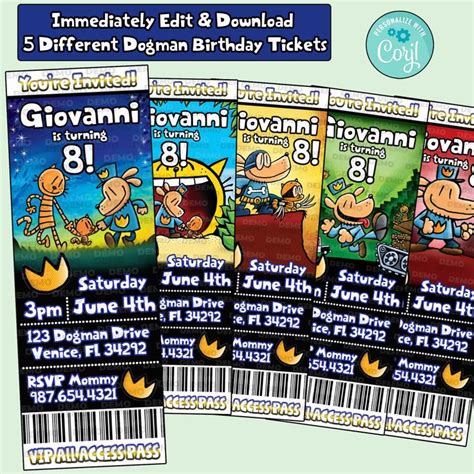 three different cartoon birthday tickets for children