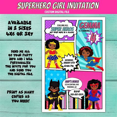 Superhero Girl Birthday Party Invitation African American Super Hero