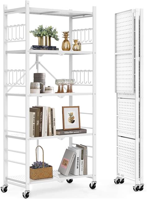 Himix Storage Shelves With Hooks Tier Foldable Shelves For