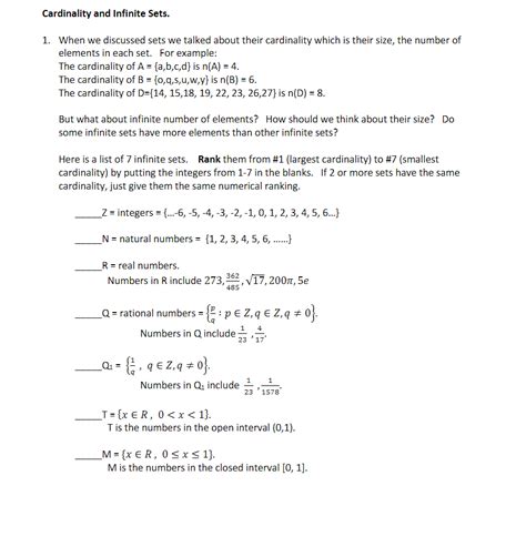 Solved Cardinality and Infinite Sets. 1. When we discussed | Chegg.com