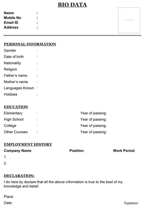 35 Simple Job Bio Data Formats Pdf Word Free Download Sample Biodata