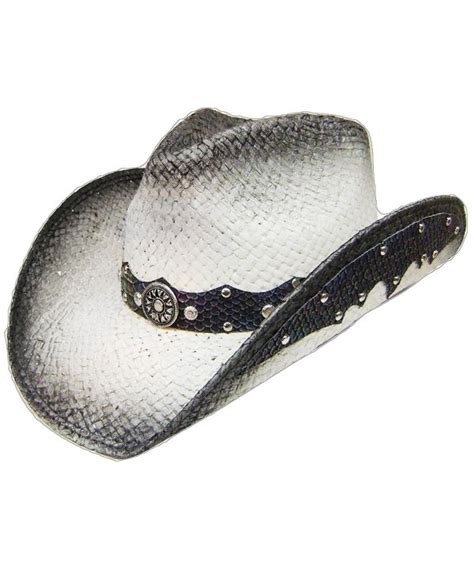 Straw Cowboy Hat Leather Like Appliques Grey Cf182e3ls5z