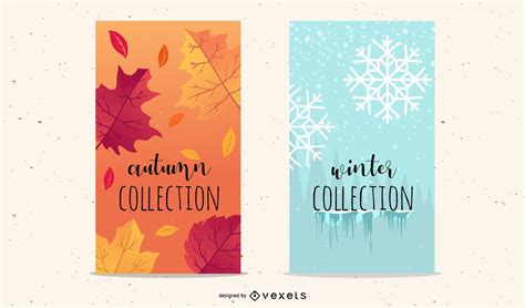 Autumn Leave And Winter Snowflake Brochures Vector Download