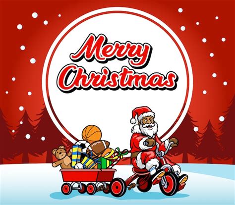 Santa Claus Paseo Bicicleta Saludo Navidad Vector Premium