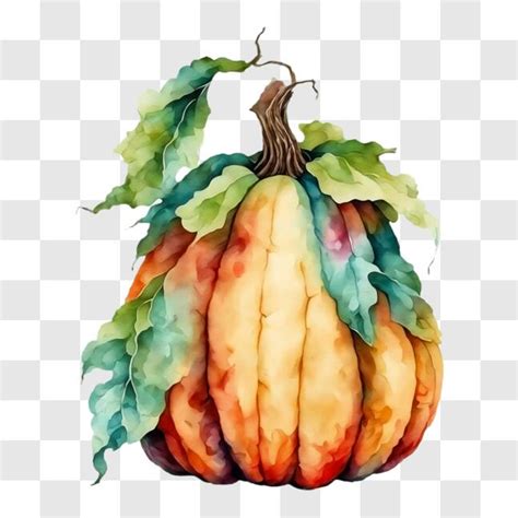 Descarga Calabaza de acuarela con hojas y flores PNGs En Línea