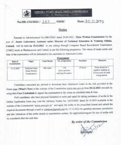 Ossc Junior Laboratory Assistant Mains Exam Date