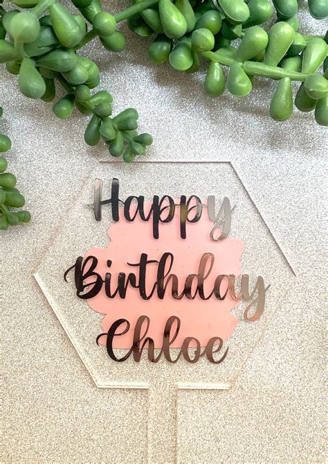 Personalised Acrylic Disc Cake Topper Hexagon Shaped Etsy