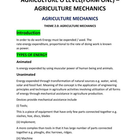 AGRICULTURE O LEVEL FORM ONE NOTES SOIL AND ITS AGRICULTURERAL