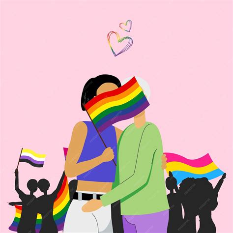 Personas Con Banderas Lgbtq Durante El Mes Del Orgullo Y Apoyan La